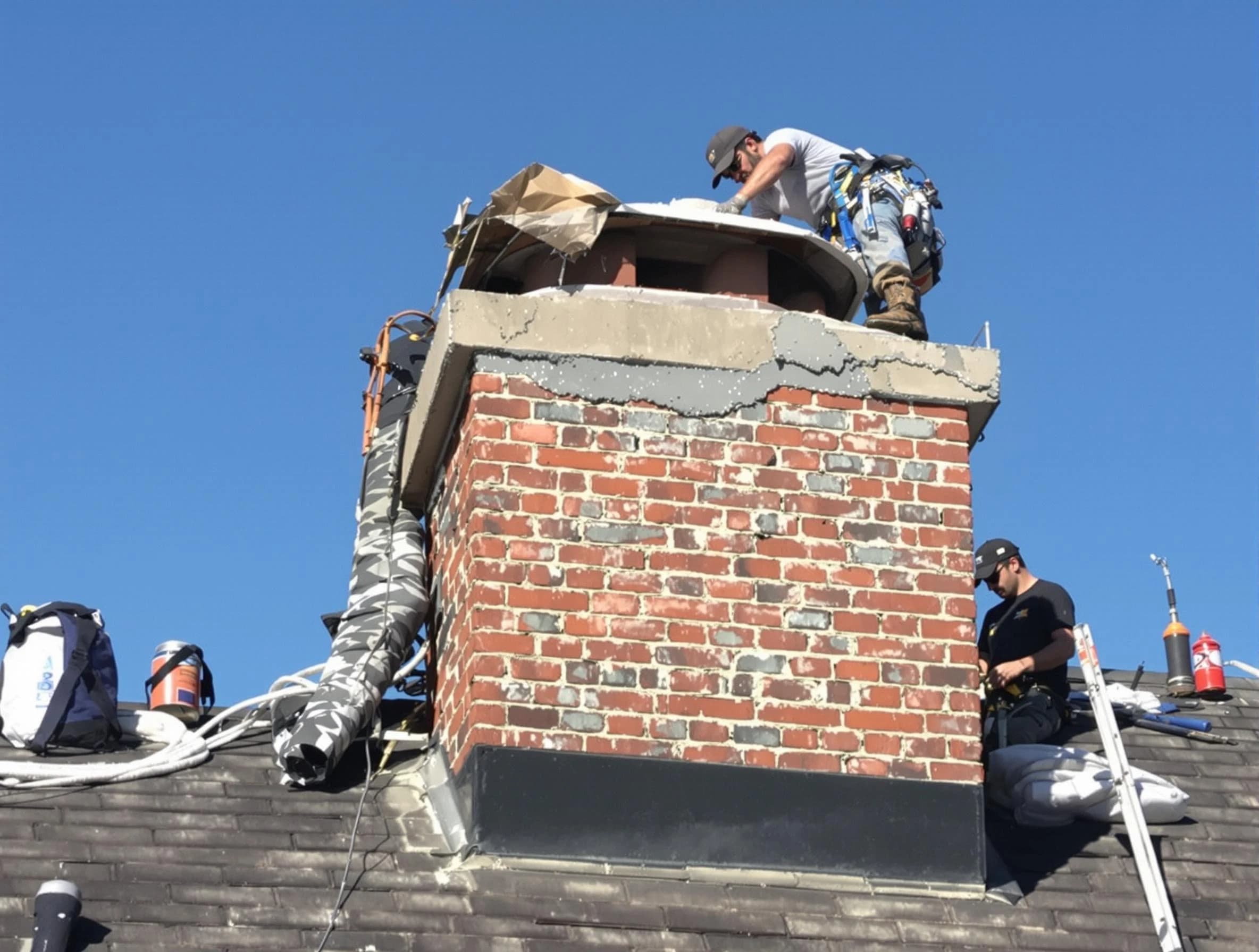 Sayreville Chimney Sweep installing a custom chimney crown in Sayreville, NJ