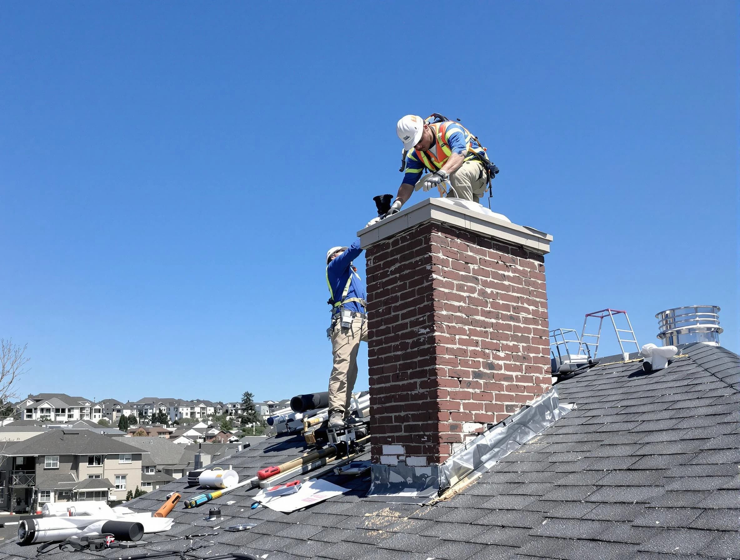 Sayreville Chimney Sweep repairing a chimney crown in Sayreville, NJ