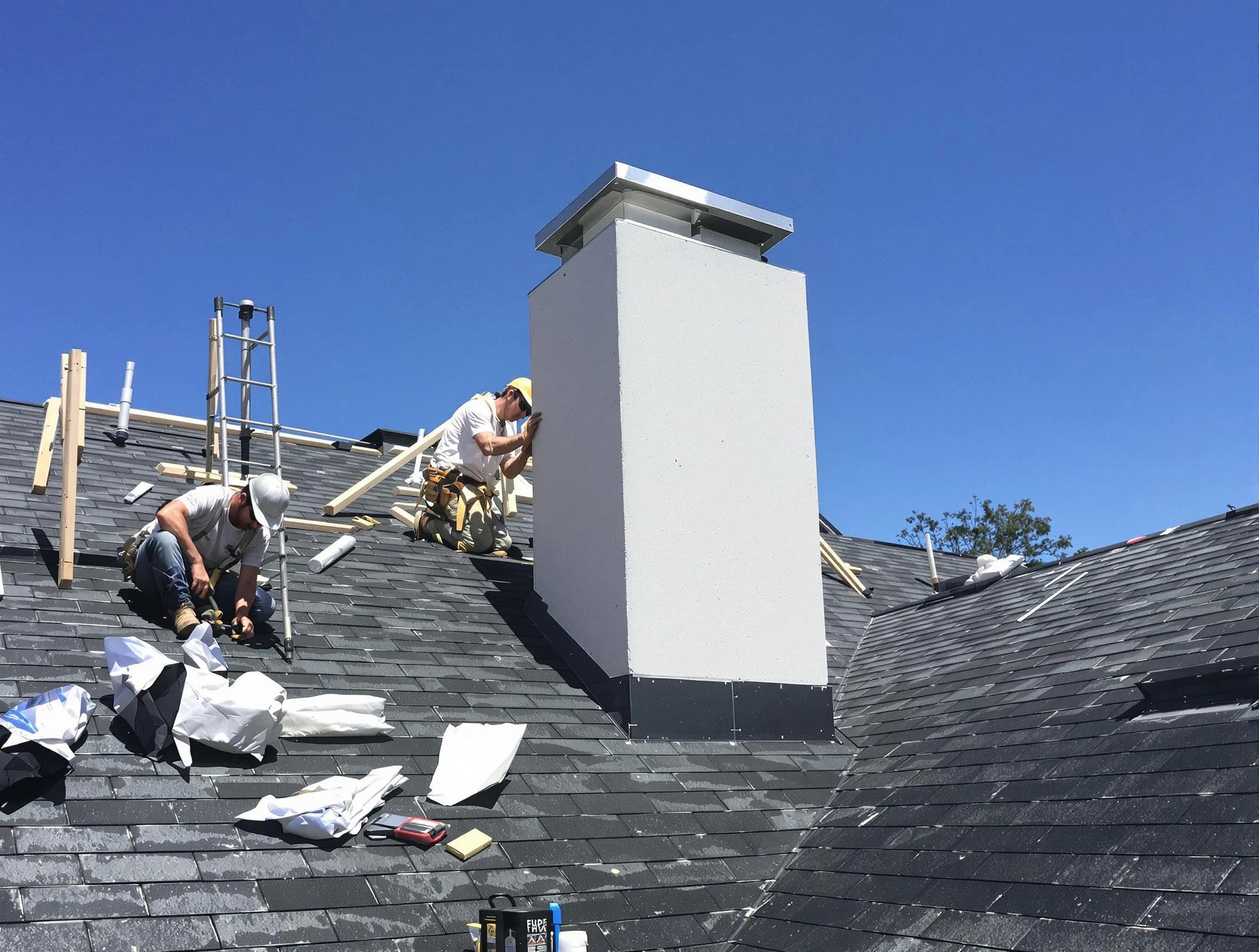 Sayreville Chimney Sweep crew installing a new chimney in Sayreville, NJ