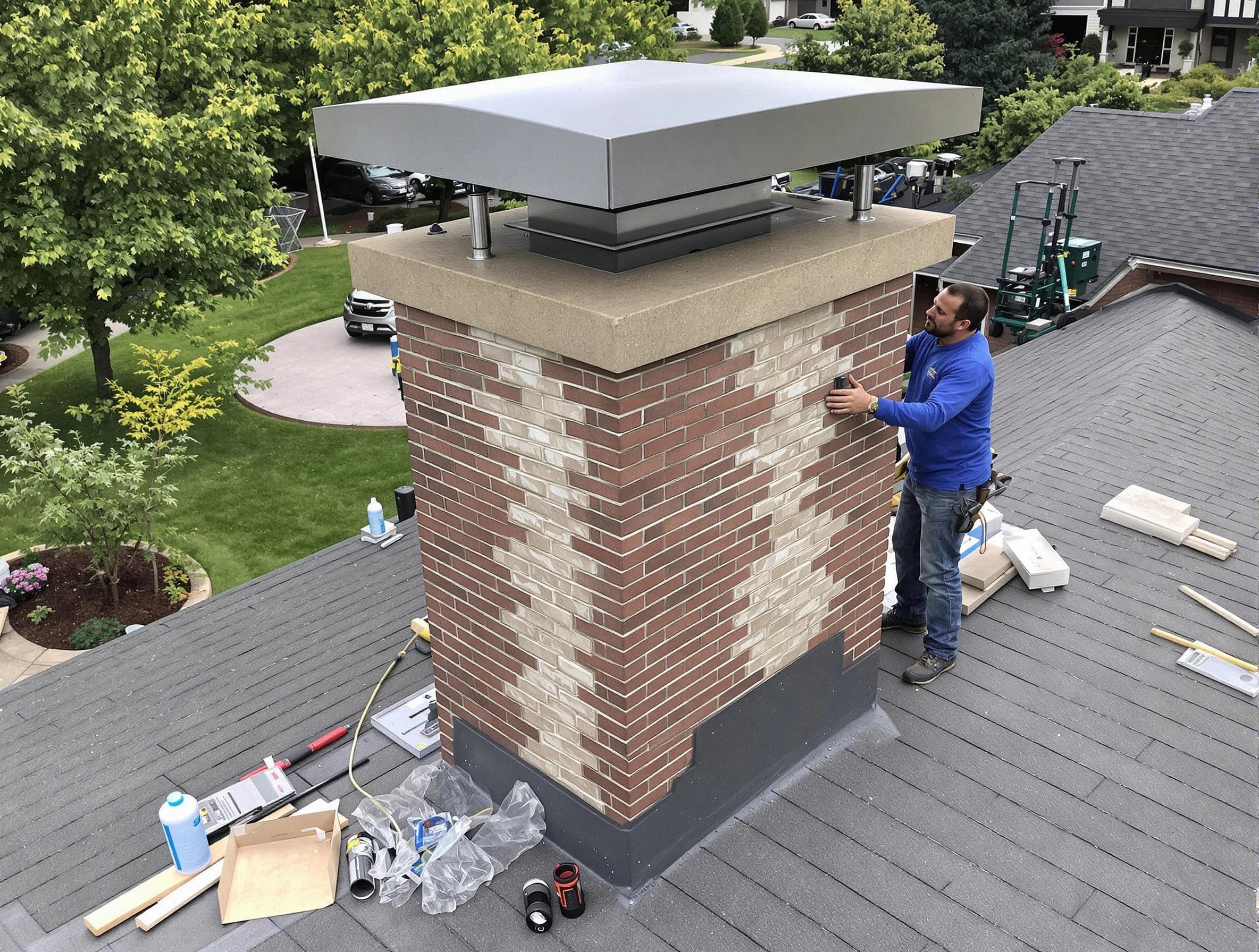 Sayreville Chimney Sweep team working on a custom chimney remodel in Sayreville, NJ