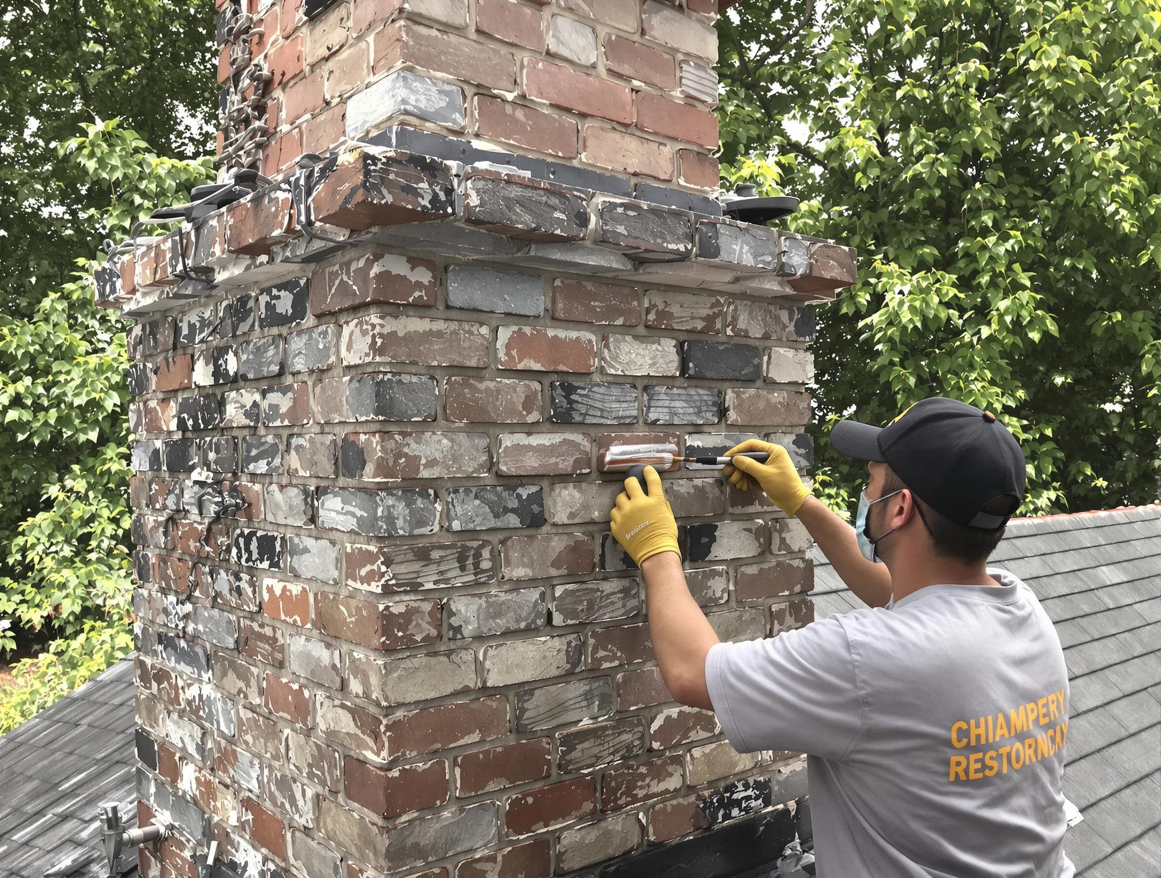 In-progress chimney restoration by Sayreville Chimney Sweep in Sayreville, NJ